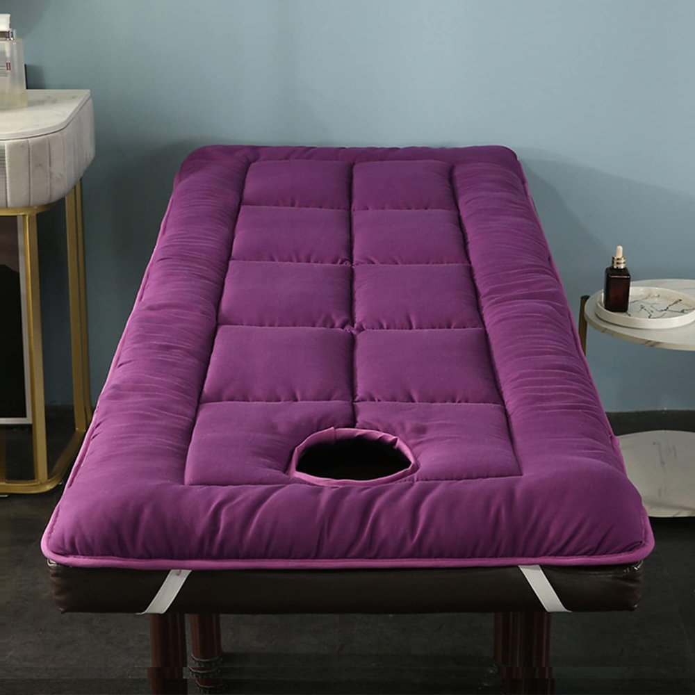 LXJDDLD Spa Bed Cushion Topper,Lash Bed Topper Cover for Massage Table with Four Corner Straps&Facial Breathing Hole,Mattress Pad Square/Round/Trapezoidal Head(Bed Not Included),Purple S,60x185cm