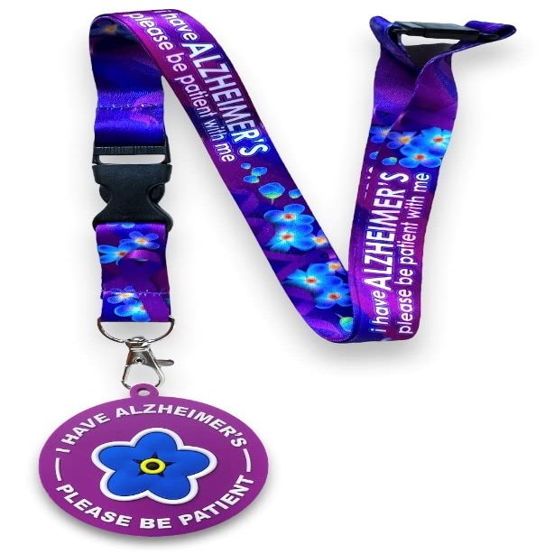 PAC Supplies Global Ltd Alzheimer's Awareness Lanyard - Purple, Decorative, Polyester Blend PVC - Lobster Clasp - Letter Print - I Have Alzheimer's - Please Be Patient With Me