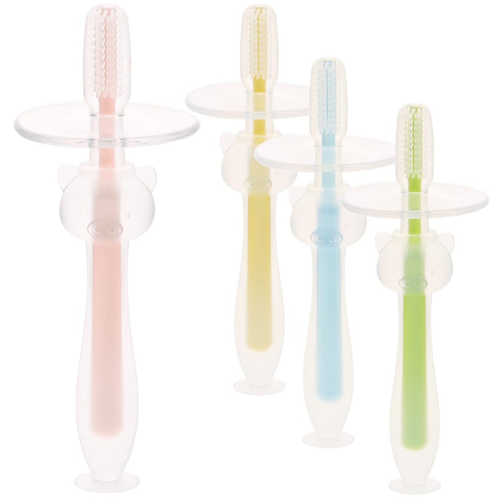 FOMIYES 4pcs Boy Girl Silicone Toothbrush Suction Base for Years Old Boy Girl Training Toothbrush