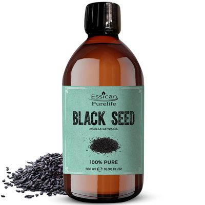 Essican Purelife Pure Black Seed Oil for Hair 500ml, 100% Pure Natural Black Cumin Seed Oil, Cold Pressed Kalonji Oils for Skin, Nails & Body Oils  Natural & Rich in Omega 3 6 9 in Bottle for Hair