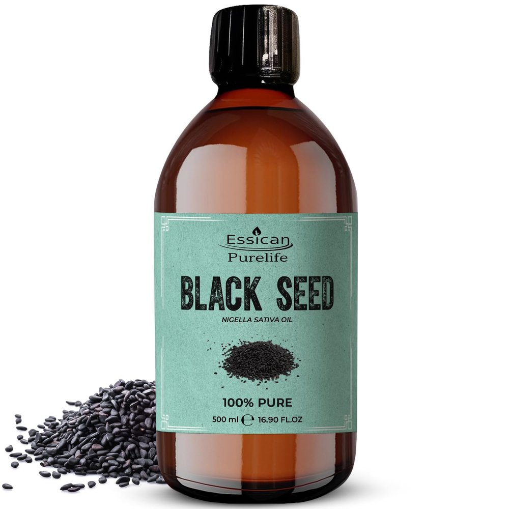 Essican Purelife Pure Black Seed Oil for Hair 500ml, 100% Pure Natural Black Cumin Seed Oil, Cold Pressed Kalonji Oils for Skin, Nails & Body Oils  Natural & Rich in Omega 3 6 9 in Bottle for Hair