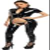 Women Bodycon Bodysuit Faux Leather Sexy Wetlook Leotard Jumpsuit Nightclub Latex Lingerie,Black,Medium view 2