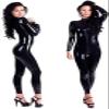 Women Latex Catsuit Clubwear Shiny Faux Leather Bodysuit,Black,Medium view 1