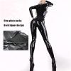 Women Sexy Shiny Lingerie Faux Leather Bodysuit Long Sleeve Zipper Crotch Bodysuit Clubwear,Black,Small view 4