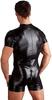 Faux Leather Bodysuit Men Latex Catsuit Short Sleeve Patent Leather Cosplay Wet Look Bodysuit,Black,Large view 2