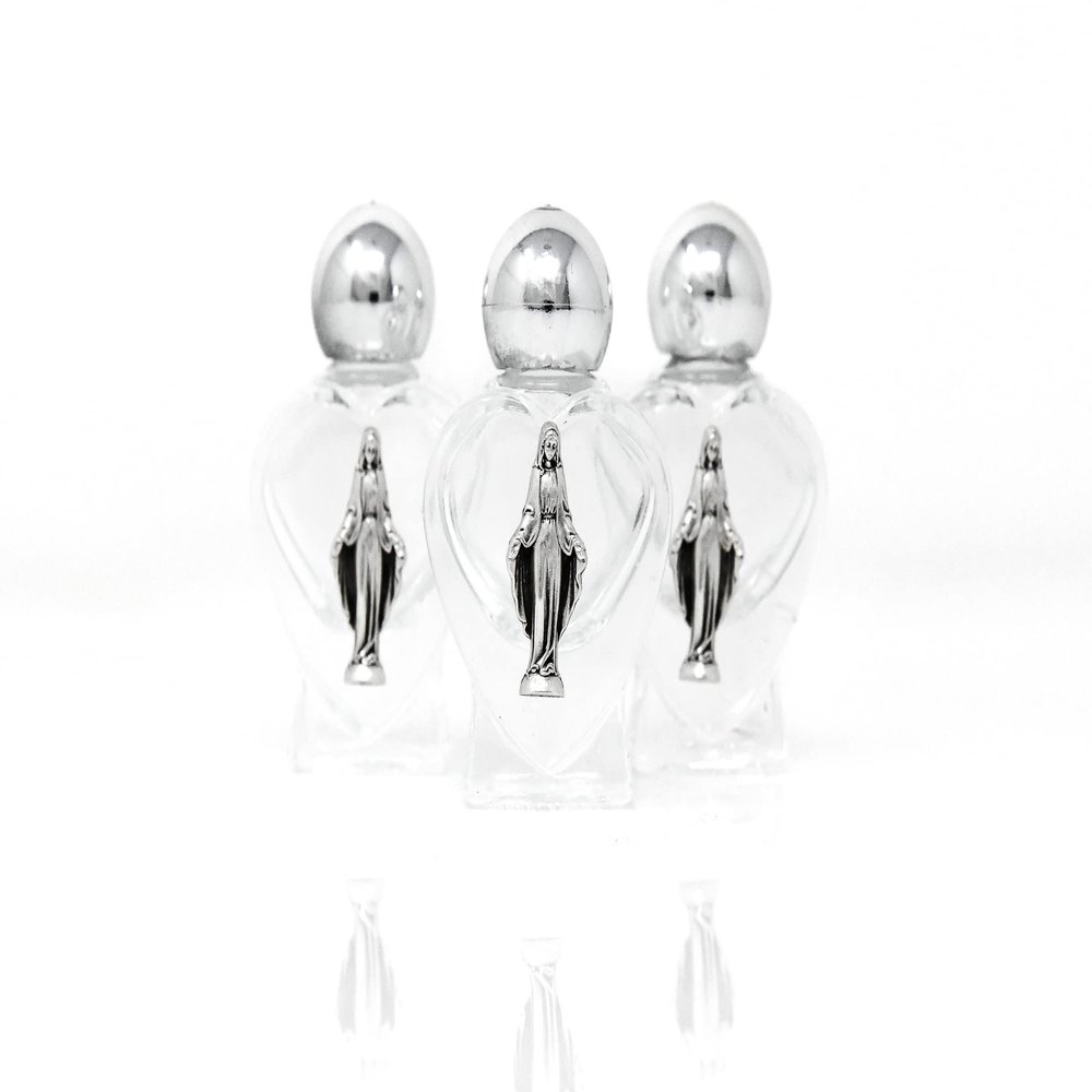DIRECT FROM LOURDES Miraculous Heart Shaped Glass Bottles x3