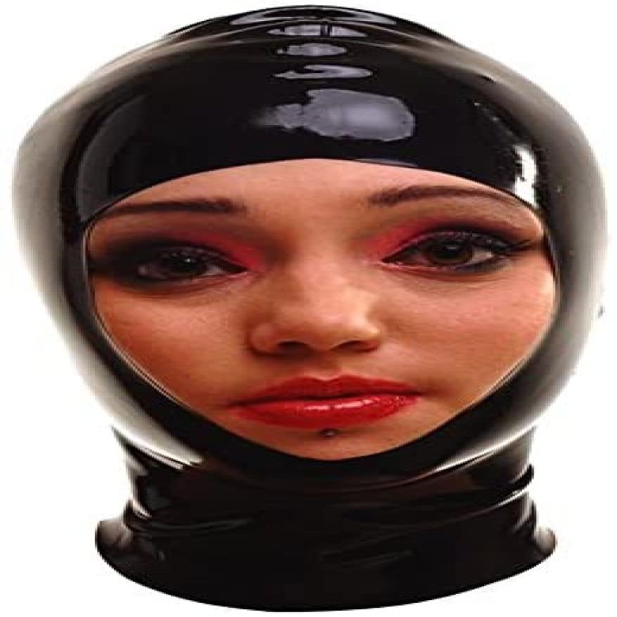 Latex Rubber Club Hood Mask with Face Opening,Black,Large