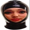 Latex Rubber Club Hood Mask with Face Opening,Black,Large view 1