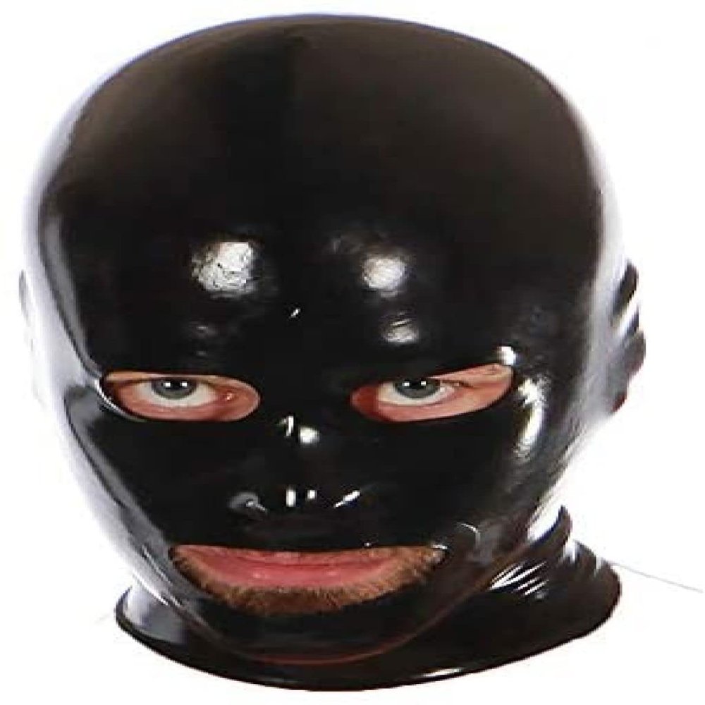Latex Hood Black with Eyes Mouth and Nostril Holes Rubber Latex Mask,0.4mm,Small