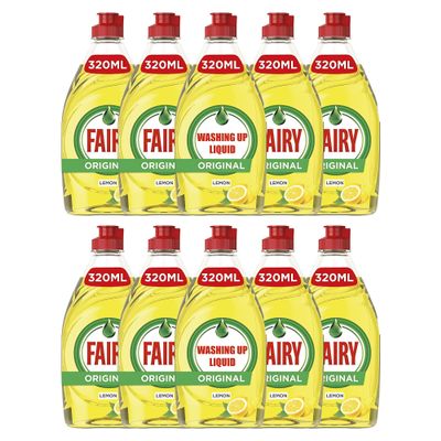 Faairry Lemon Washing Up Liquid with LiftAction | Dishes Grease Cleaner | 320ml | (Pack of 10)