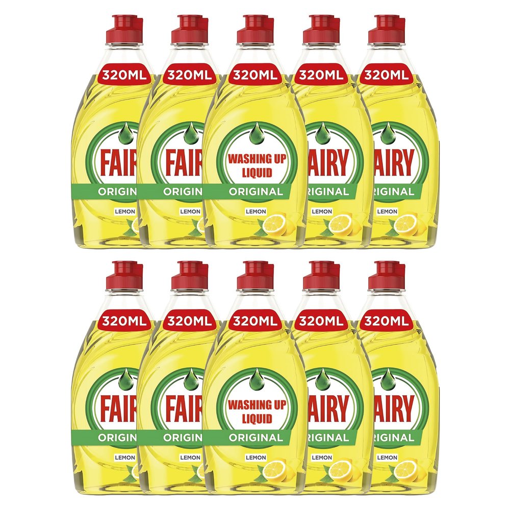 Faairry Lemon Washing Up Liquid with LiftAction | Dishes Grease Cleaner | 320ml | (Pack of 10)