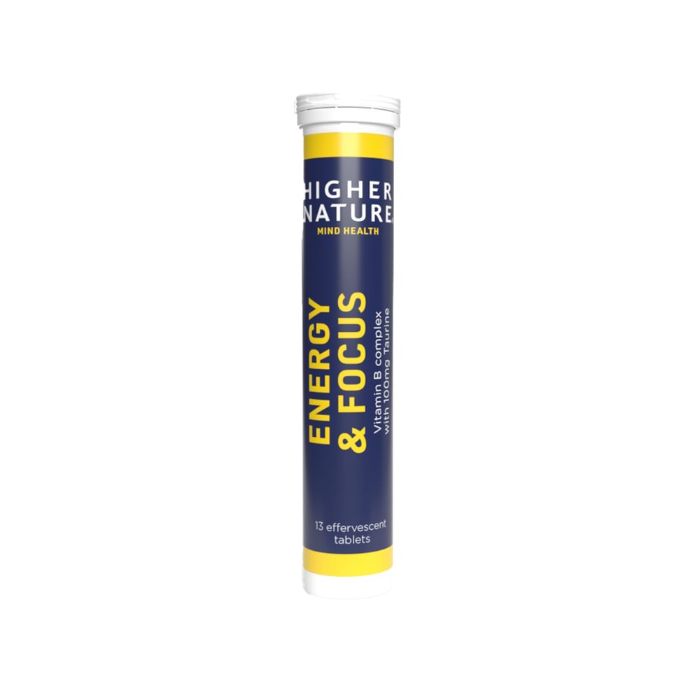 Higher Nature - Energy & Focus Effervescent - Caffeine-Free - Fast-Acting - Supports Low Energy, Concentration, Focus & Motivation - Vegetarian & Vegan - Lemon & Lime Flavour - 13 Tablets