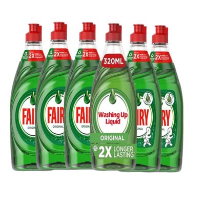Faairry Original Washing Up Liquid Green with LiftAction | Dishes Grease Cleaner | 320ML | (Pack of 6)
