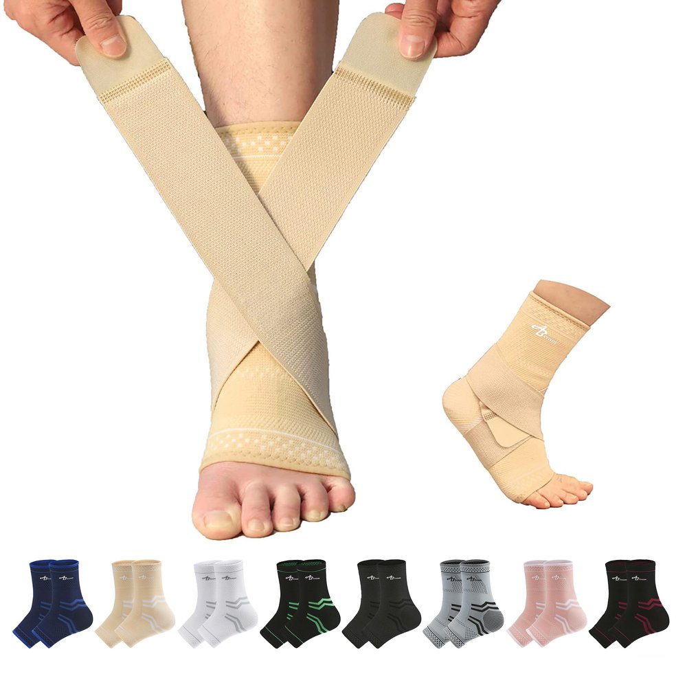 ABIRAM Foot Sleeve (Pair) with Compression Wrap, Ankle Brace For Arch, Ankle Support, Football, Basketball, Volleyball, Running