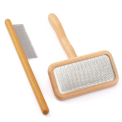 Carpet Rake-Sheepskin Wool Brush and Sheepskin Brush Cleaner Comb, More Suitable for Pile Carpets/Rugs, for Carding Fur, Restore Carpets Softness and Texture (Wood, 2PCS(Big+ Small)