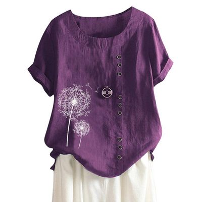 T-Shirt Women's Summer Blouse Short Sleeve T-Shirt V-Neck Clothing Woman Loose Comfortable Crew Neck Clothes Pullover Teenager Pullover with Print T-Shirt Loose, purple, XXXXL