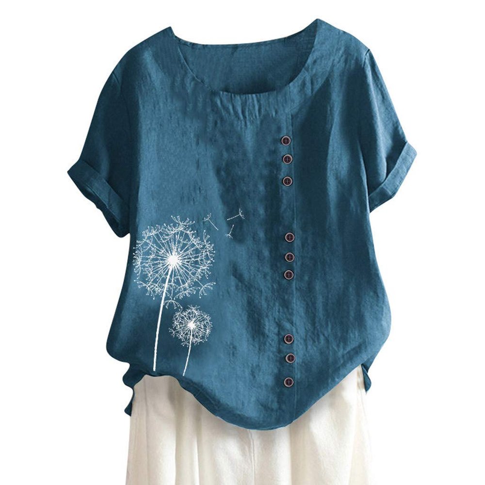 T-Shirt Women's Summer Blouse Short Sleeve T-Shirt V-Neck Clothing Woman Loose Comfortable Crew Neck Clothes Pullover Teenager Pullover with Print T-Shirt Loose, blue, XXXXL