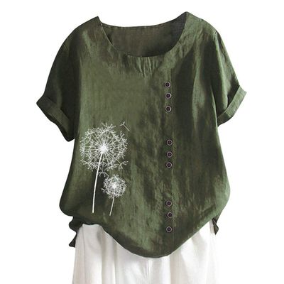 T-Shirt Women's Summer Blouse Short Sleeve T-Shirt V-Neck Clothing Woman Loose Comfortable Crew Neck Clothes Pullover Teenager Pullover with Print T-Shirt Loose, Green, Large