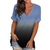 Women's T-Shirt Summer Women's Blouse Short Sleeve V-Neck Summer Shirts Basic Shirt Pullover Crew Neck Clothes Flowers Print Long Blouse for Women Soft Tee Shirt Pullover, darkblue, Large view 1