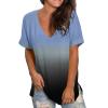 Women's T-Shirt Summer Women's Blouse Short Sleeve V-Neck Summer Shirts Basic Shirt Pullover Crew Neck Clothes Flowers Print Long Blouse for Women Soft Tee Shirt Pullover, darkblue, Large view 2