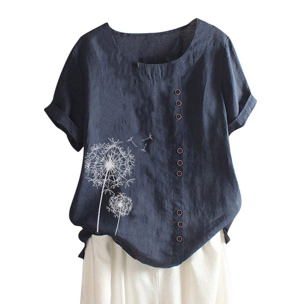 T-Shirt Women's Summer Blouse Short Sleeve T-Shirt V-Neck Clothing Woman Loose Comfortable Crew Neck Clothes Pullover Teenager Pullover with Print T-Shirt Loose, navy, XL