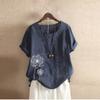 T-Shirt Women's Summer Blouse Short Sleeve T-Shirt V-Neck Clothing Woman Loose Comfortable Crew Neck Clothes Pullover Teenager Pullover with Print T-Shirt Loose, navy, XL view 2