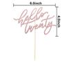 Hello Twenty Cake Topper, Happy 20th Birthday Cake Decorations, Handwriting Script 20th Anniversary Party, Rose Gold Glitter view 2