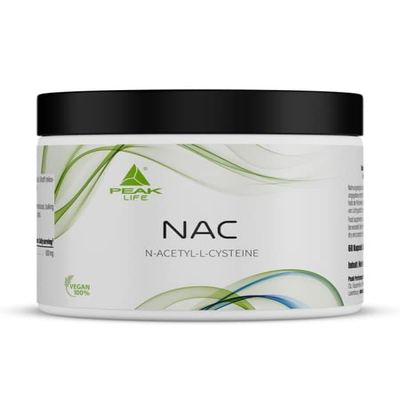PEAK NAC - 60 Capsules I 60 Servings I Food Supplement with 600mg high-dose N-Acetyl-L-Cysteine I high bioavailability I Vegan