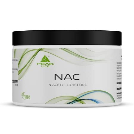 PEAK NAC - 60 Capsules I 60 Servings I Food Supplement with 600mg high-dose N-Acetyl-L-Cysteine I high bioavailability I Vegan
