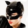 Latex Hood Women Mask with Eyes Cat Ear Rubber Party Mask,Black,Large view 1
