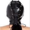 Latex Hood Women Raubber Full Face Mask Black Lace Up Fastening Party Latex Mask,Black,Medium view 4