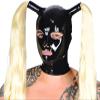Latex Hood Mask Rubber Hoods with Eyes Mouth and Nostril Holes Zipper Double Pigtail Wigs Latex Party Mask,No Hairs,Large view 1