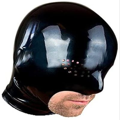 Latex Hood Men Rubber Opened Jaw and Perforated Eyes with Nostril Party Mask,0.4mm,X-Large