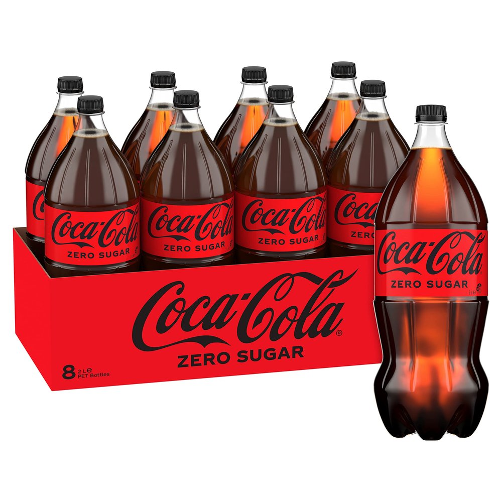 Coca-Cola Zero Sugar Soft Drink Multipack Bottles 8 x 2L