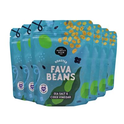 The Honest Bean Co Roasted Fava Bean Sea Salt & Cider Vinegar, High Protein Vegan Snack, 120 g (Pack of 6)