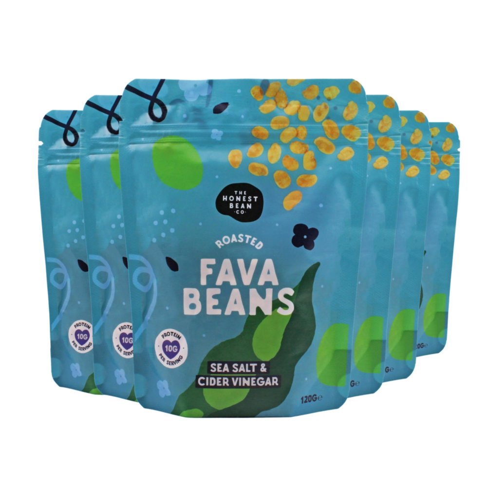 The Honest Bean Co Roasted Fava Bean Sea Salt & Cider Vinegar, High Protein Vegan Snack, 120 g (Pack of 6)
