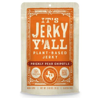 Its Jerky Yall Prickly Pear Chipotle Plant Based Jerky Vegan Soy Jerky with Prickly Pear & Chipotle, High Protein Snack from Texas Gluten Free, Non-GMO, Vegan, Plant-Based Meat Alternative