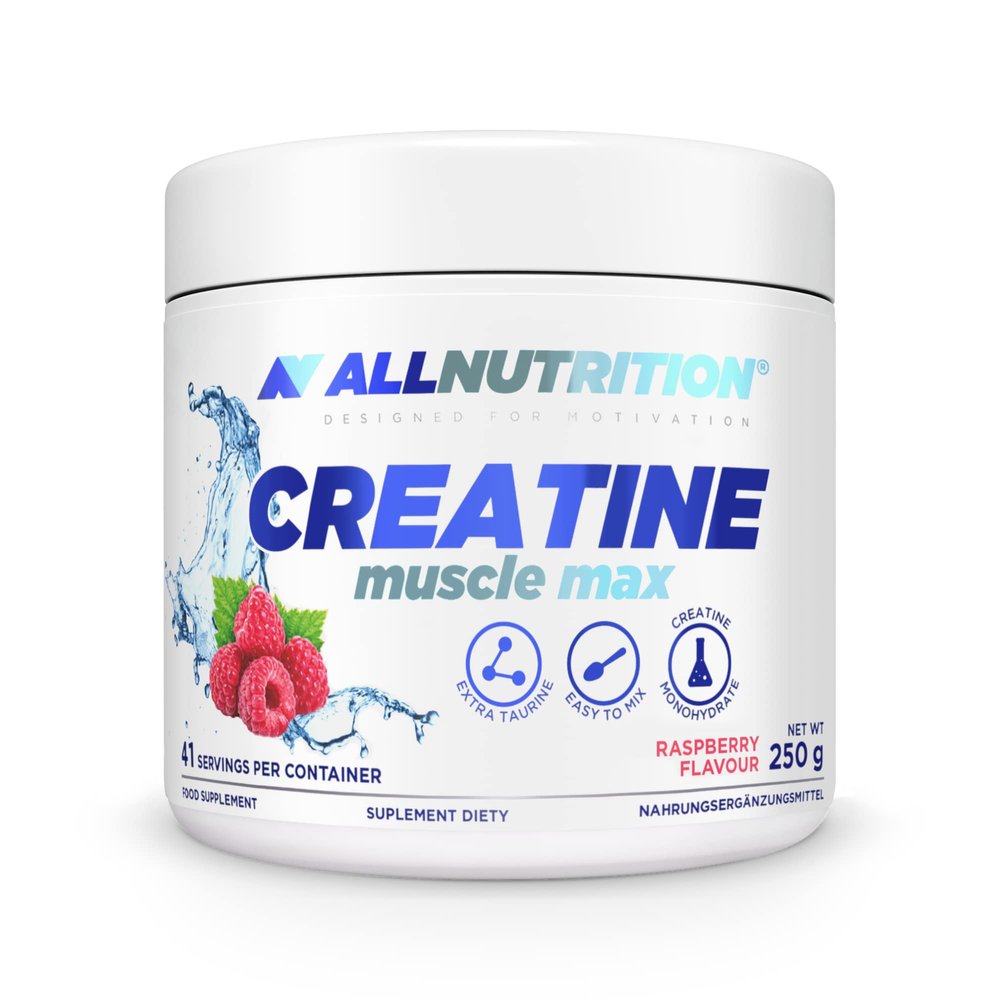 ALLNUTRITION Creatine Muscle Max Food Suplement - Creatine Monohydrate with Taurine - Performance Boost and Muscle Recovery - No Added Sugar - Instant Powder 250g - Raspberry
