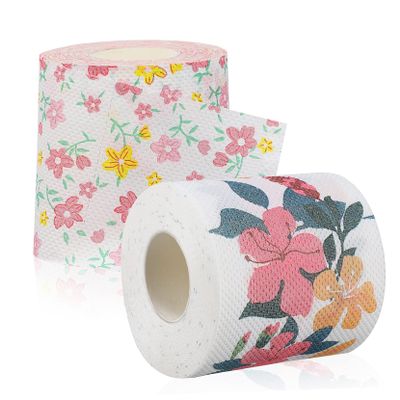 Homoyoyo Floral Print Toilet Paper 2 Rolls Pack Soft Standard Roll Tissue Paper Decorative Pattern for Home and Office Use Comfortable Absorbent Bathroom Essential