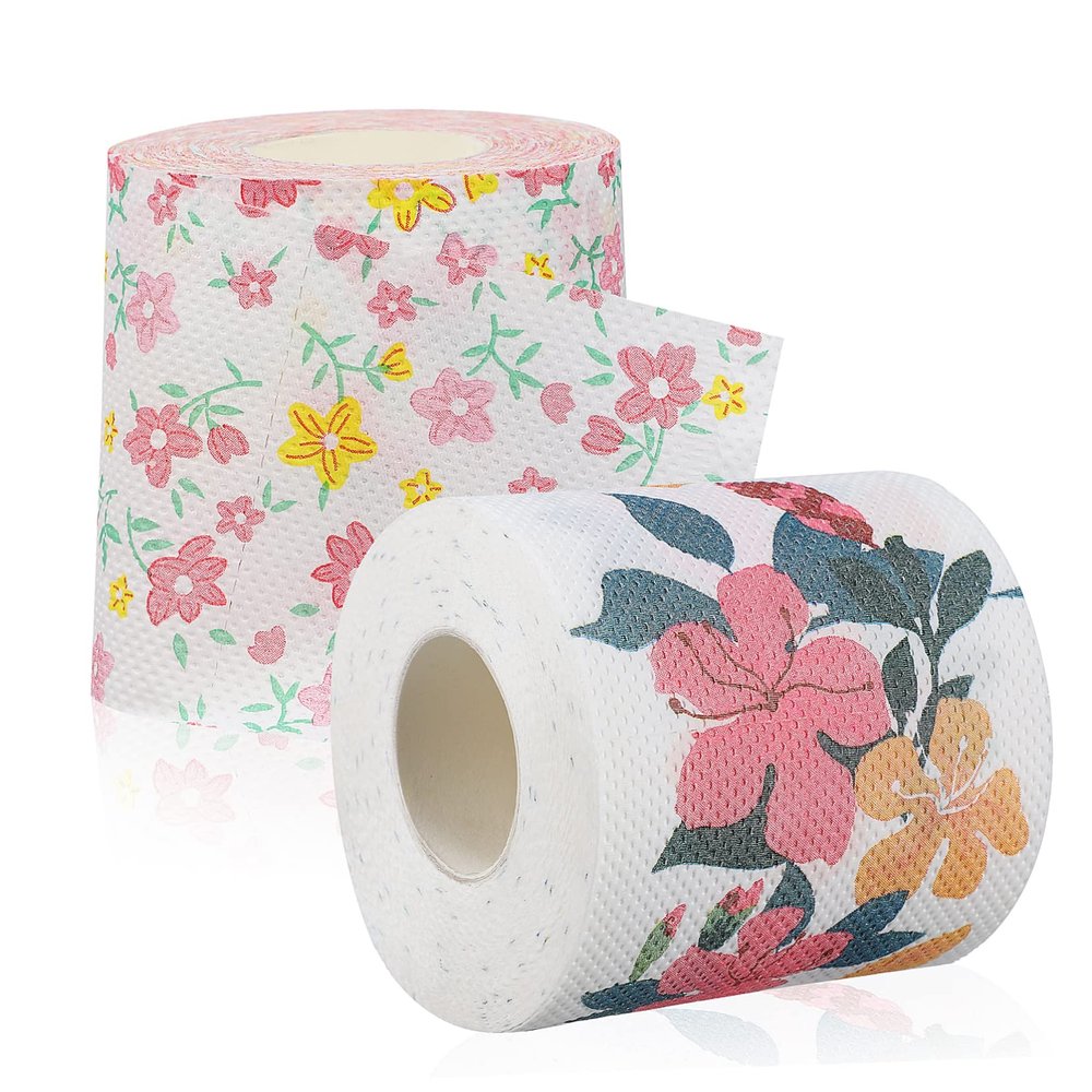 Homoyoyo Floral Print Toilet Paper 2 Rolls Pack Soft Standard Roll Tissue Paper Decorative Pattern for Home and Office Use Comfortable Absorbent Bathroom Essential