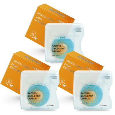 Coconut-Oil Infused Woven Dental Floss,Vegan and Cruelty-Free,Orange 6 Month Supply (33 Yds x 3 Units)