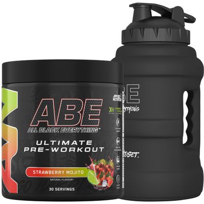 Applied Nutrition Bundle ABE Pre Workout 375g + JUG 2.5 LT Matt Black | All Black Everything Pre Workout Powder, Energy & Physical Performance with Creatine, Beta Alanine (Strawberry & Mojito)