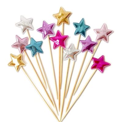 50Pcs Cupcake Toppers Heart Star and Crown Cupcake Picks Mini Cake Toppers Colorful Cake Decoration DIY Dessert Fruits Food Picks Party Decorative Accessories for Birthday Wedding Baby Shower (Star)