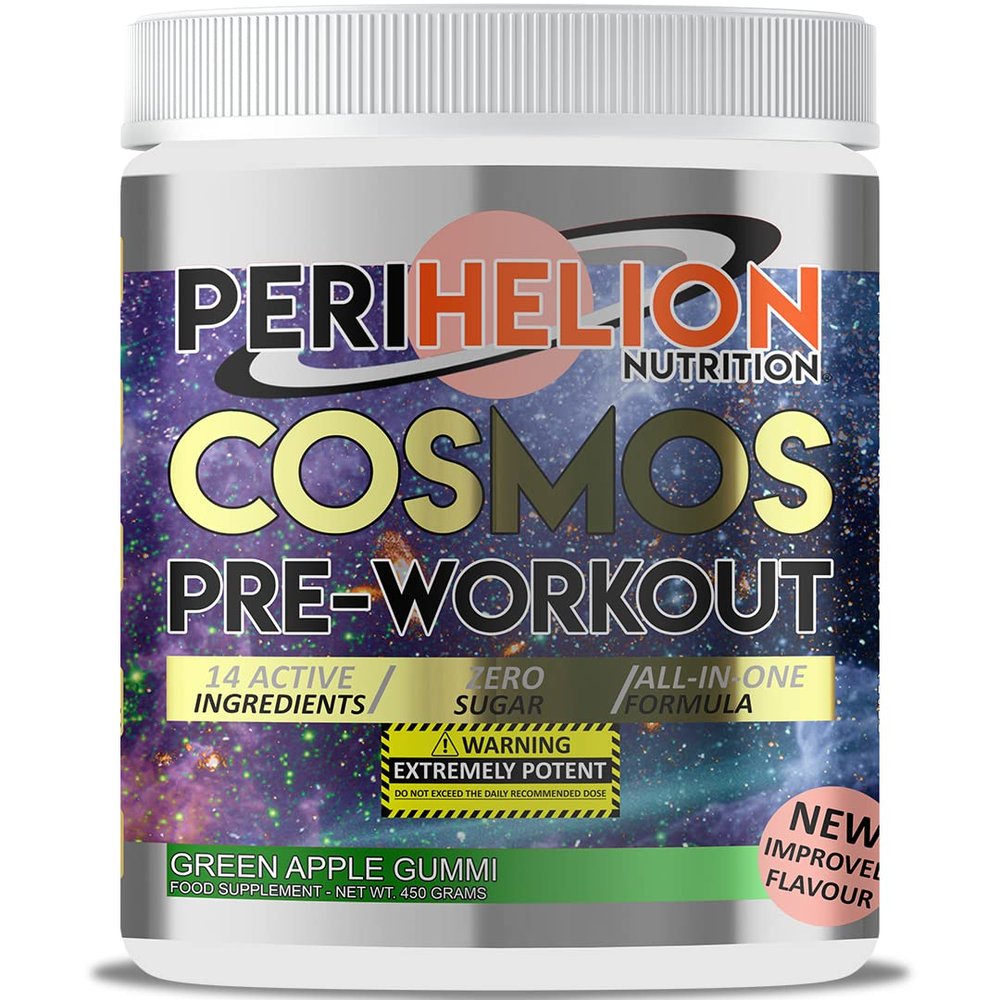 Perihelion Nutrition Cosmos Pre-Workout 450g Sports Energy Booster Supplement Powder 300mg Caffeine + Vitamins + Amino Acids for Focus & Endurance 30 Servings (Apple Gummi)