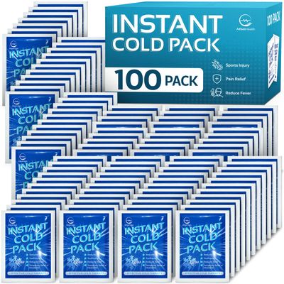 100 Packs - Instant Cold Pack - Disposable Instant Ice Packs for Injuries | Cold Compress Ice Pack for Pain Relief, Swelling, First Aid, Toothache, Perineal Ice Packs for Postpartum, 6 x 4.5 in