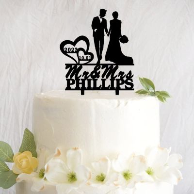 Funlucy Bride And Groom Silhouette Cake Topper, Personalized Wedding, Personlized Mr Mrs Cake Topper, Wedding, Engagement, Wedding Anniversary Cake Toppers Decorations