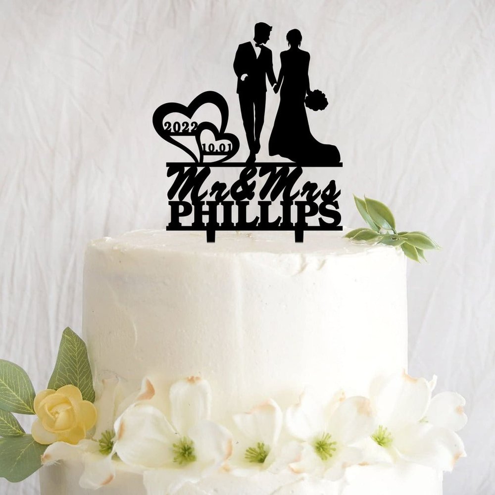 Funlucy Bride And Groom Silhouette Cake Topper, Personalized Wedding, Personlized Mr Mrs Cake Topper, Wedding, Engagement, Wedding Anniversary Cake Toppers Decorations
