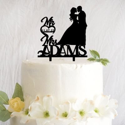 Funlucy Personalized Wedding Cake Topper, Bride And Groom Silhouette, Personlized Mr Mrs Cake Topper, Wedding, Engagement, Wedding Anniversary Cake Toppers Decorations