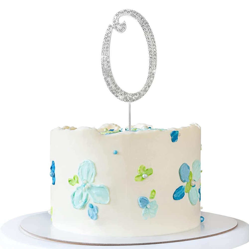 0-9 Cake Decoration Silver Rhinestones Happy Birthday Cake Topper Anniversary Cake Decoration (0)