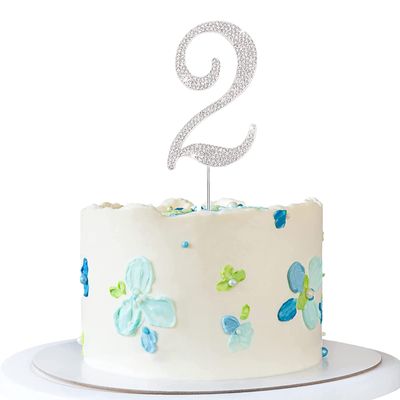 0-9 Cake Decoration Silver Rhinestones Happy Birthday Cake Topper Anniversary Cake Decoration (2)